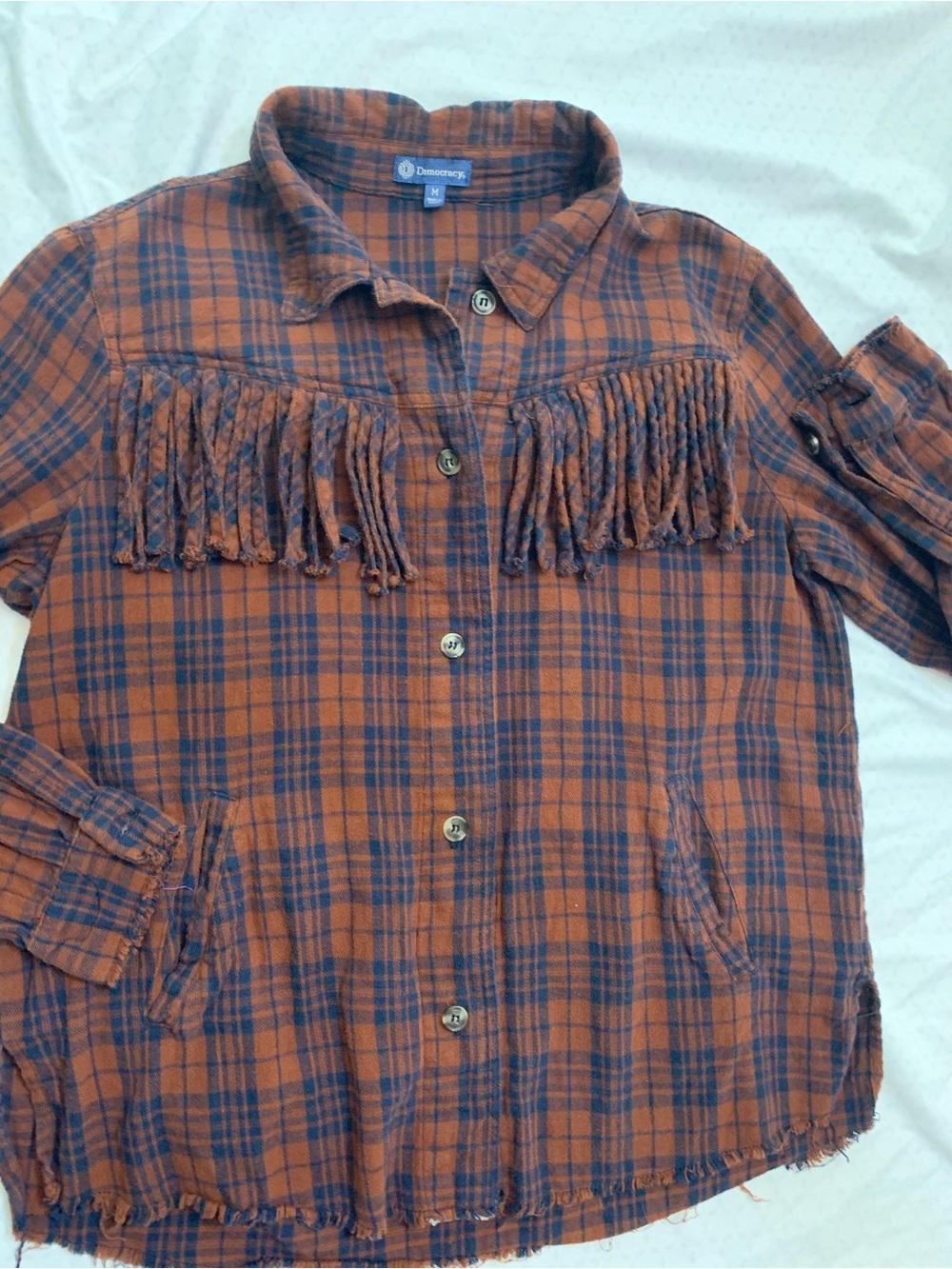 Democracy Rust and Navy Plaid Button-Up Shirt Jacket
